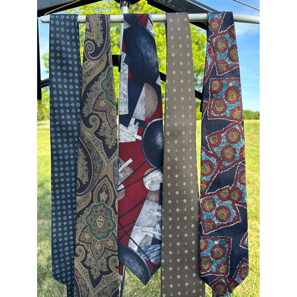 Men Designer Silk Tie‎ Lot 5pc Pierre Cardin Geoffrey Beene Kuppenheimer Paisley